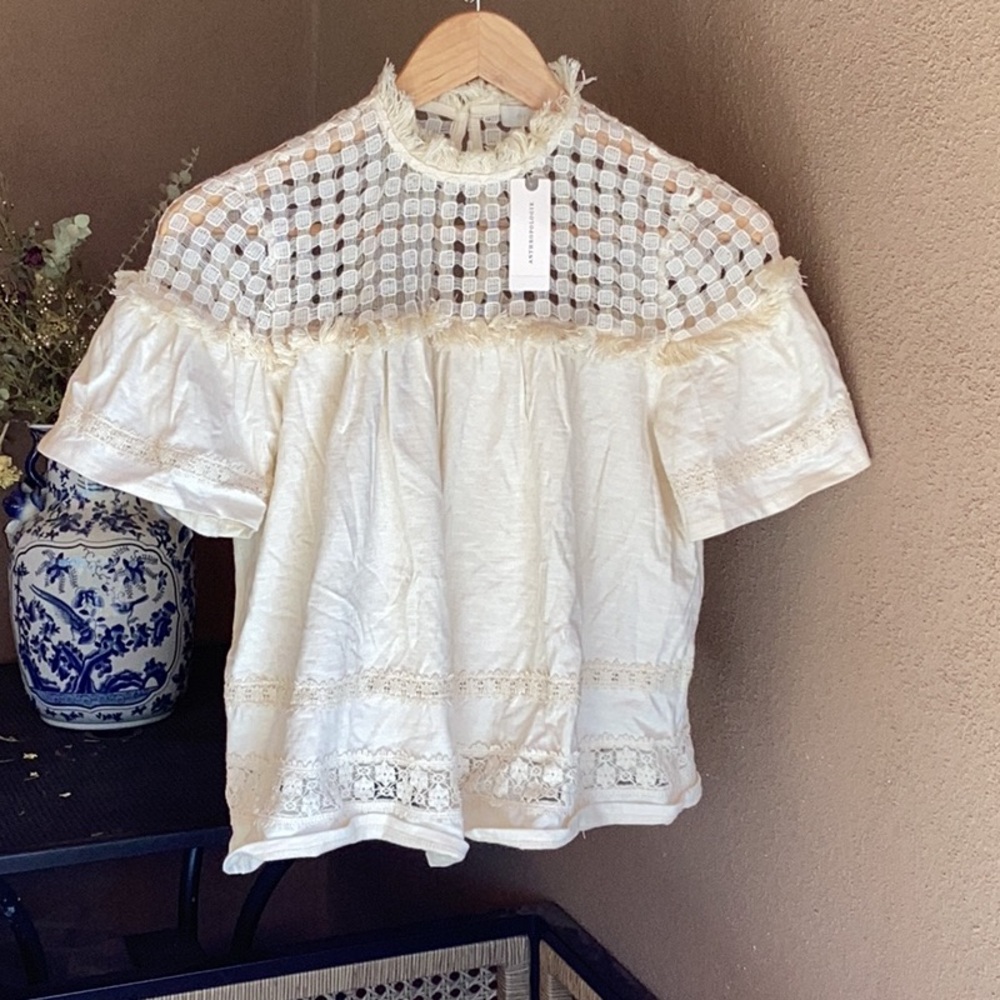 NWT ANTHROPOLOGIE Elegant Cream Lace Women's Top